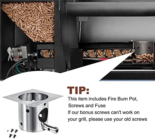 QuliMetal SUS304 Stainless Steel Fire Burn Pot Replacement Parts for Traeger and Pit Boss Pellet Grills, Durable Firepot with Ash Remover and Screws