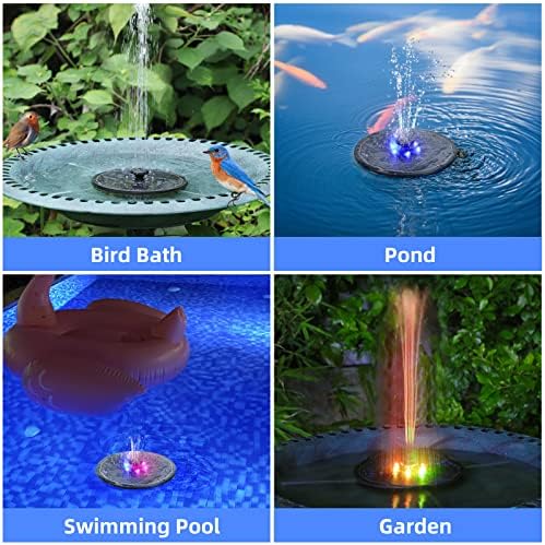 ALUKIKI Solar Powered Fountain 4W Bird Bath Fountains Pump Upgraded Glass Panel Fountains with Color LED Lights 7 Nozzles & 4 Fixers for Garden Small Pond Outdoor Swimming Pool Fish Tank