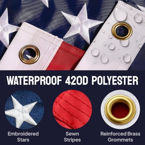 American Flags for Outside - 3x5 USA Flag With Embroidered Stars & Sewn Stripes – Heavy Duty UV Treated Polyester (Tougher Than Nylon), 70% More Fade Resistant