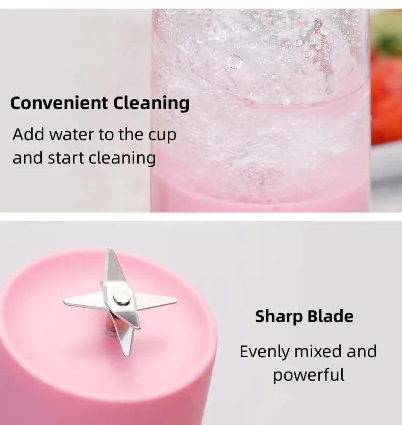 Portable Electric Juicer Bottle | Mini Blender for Fresh Juice, Smoothies | Personal Blender with 6 Blades | Wireless Rechargeable Travel Blender Milkshakes Juicer for Home Sports Outdoors (White)