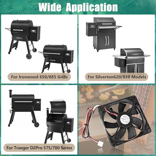 KIT0411 Pellet Grill Induction Fan Motor - Replacement 11925SA-12R-BU for Traeger D2 Pro 575/780 and Ironwood 650/885 Oven Circulation Fans(Black 0.86A 12V)