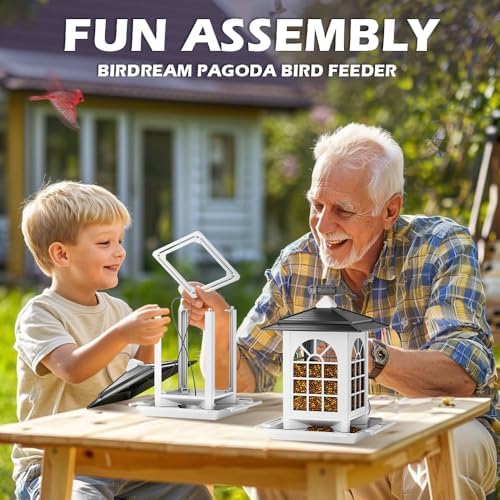 Birdream 2 Pack Bird Feeders for Outdoors Hanging - 7LB Total Capacity Classic Courtyard Design Fun Assembly Bird Feeder, Attracting Wild Birds Cardinals Goldfinches - Black&White