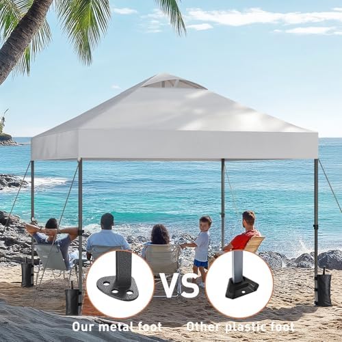 Amada 10x10ft 1-Person Setup Pop Up Canopy Tent - Easy Outdoor Sun Shade for Events, Parties, Camping, Gazebo with Wheel Cover Bag, Beach Tent with 3-Speed Adjustable Height,White