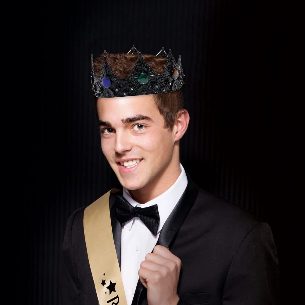 Anderson's Black Charlemagne Crown with Colored Gem Accents, 3 1/4 Inches, King Crown For Prom, Homecoming, School Dance, Costume, Party, Pageant, Event, Halloween, Birthday, Mardi Gras