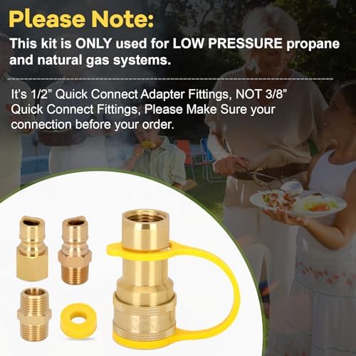 1/2" Natural Gas Quick Connect Fittings,Natural Propane Hose Quick Disconnect Kit,100% Solid Brass with Dust Cover for Gas Grill and Heater and Generator