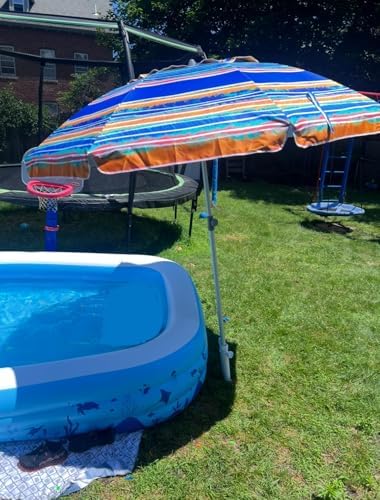 AMMSUN 7ft Beach Umbrella with Sand Anchor Portable Outdoor Patio Sun Shelter UV 50+ Protection & Tilt Aluminum Pole Air Vent with Carry Bag for Beach Patio Garden Outdoor Multicolor Blue