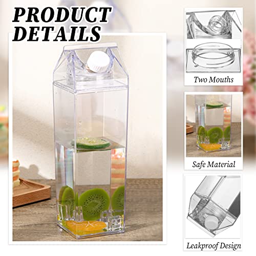 Remerry 3 Pcs 25oz Milk Carton Water Bottle Square Milk Bottle Plastic Coffee Milk Carton Bottle Portable Reusable Milk Carton Cup Leakproof Carton Shaped Juice Bottle (Clear)