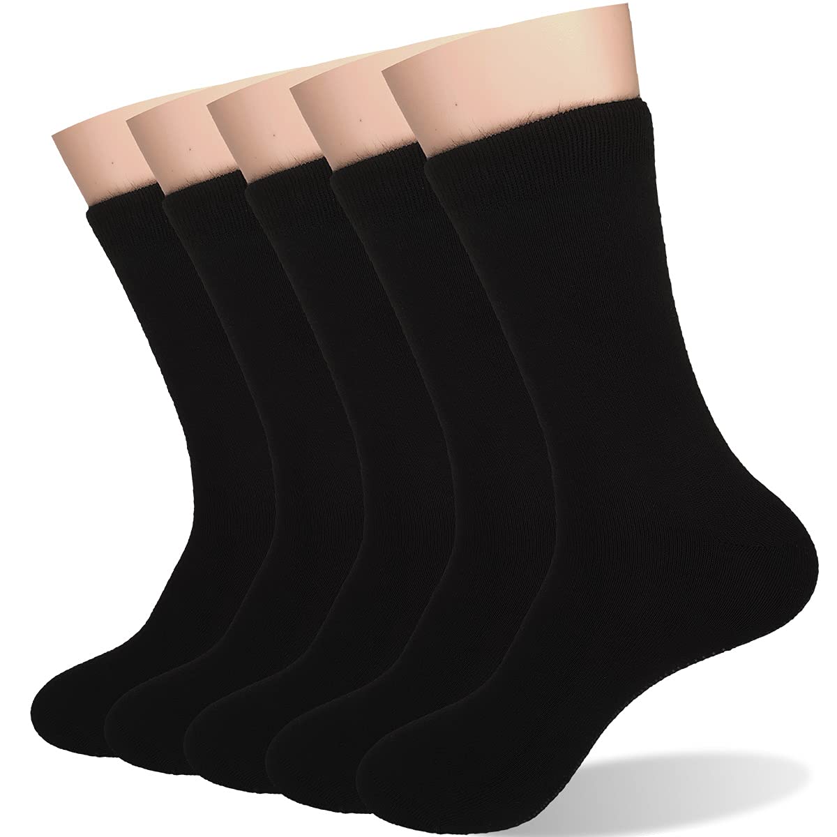 Ait fish Men's 100% Cotton Crew Socks Black and White Pack of 5 for All-season