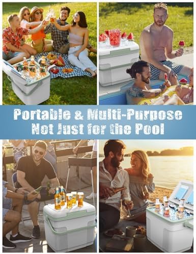 Pool Cooler with 2 Ice Pack – 22L Extra-Large Insulated Hanging Cooler for Above-Ground Pools, Fits Intex Bestway etc, Holds 24 Cans, Keeps Ice 3X Longer, Ideal for Poolside Camping & Outdoor Parties