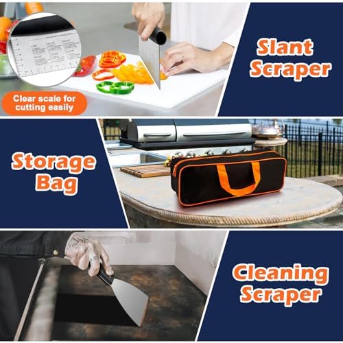 18Pcs Griddle Accessories Kit, Joyfair Stainless Steel Flat Top Grilling Spatula Accessory Tools Set with Basting Cover Burger Press, for Outdoor BBQ Teppanyaki Hibachi Cooking (ABS Handles)