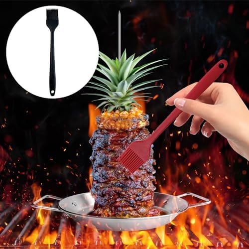 Al Pastor Skewer for Grill：Stainless Steel Vertical Stand, Brazilian Spit Stand with removable 3 Spikes, 2 Brushes, Anti-scalding Fittings, Fat Separator Tray, for Tacos Al Pastor, BBQ