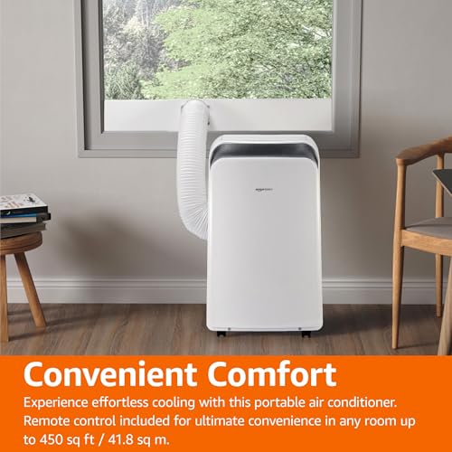 Amazon Basics 3-In-1 Portable Air Conditioner, 10,000 BTU (ASHRAE), Cools Up to 450 Sqf, Portable AC with Cool/Dry (Dehumidifier)/Fan-Only Functions, Auto Mode, Sleep Mode, Timer, White
