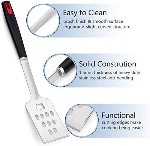 HaSteeL BBQ Grill Accessories Set of 7, Stainless Steel Grilling Tools Set with Storage Bag, Heavy Duty Grill Spatula, Tong, Fork, Basting Brush, Cleaning Brush, Dishwasher Safe & Man’s Gift