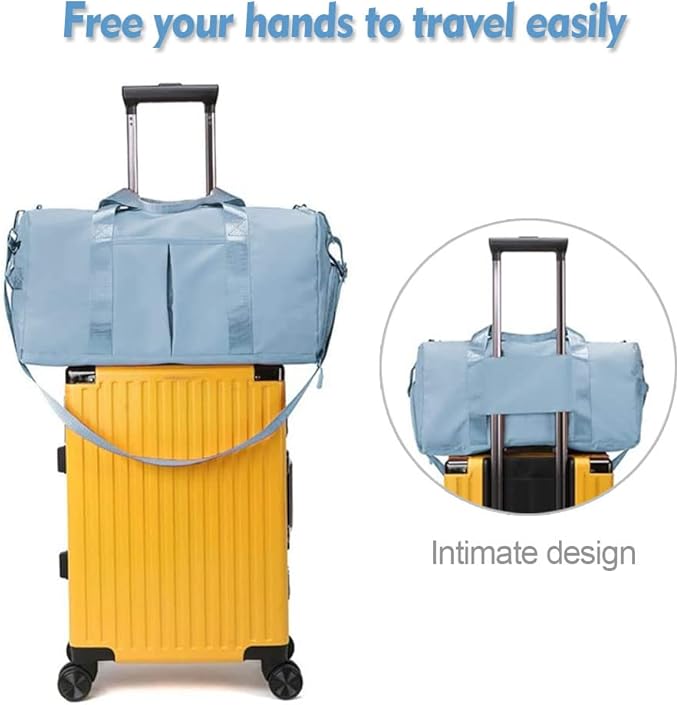 Small Gym Bag for Women and Men, Workout Bag for Sports and Weekend Getaway, Waterproof Dufflebag with Shoe and Wet Clothes Compartments (Light blue)