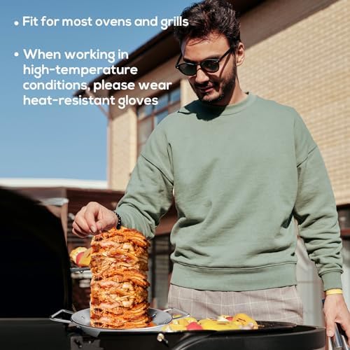 Al Pastor Skewer for Grill：Stainless Steel Vertical Stand, Brazilian Spit Stand with removable 3 Spikes, 2 Brushes, Anti-scalding Fittings, Fat Separator Tray, for Tacos Al Pastor, BBQ