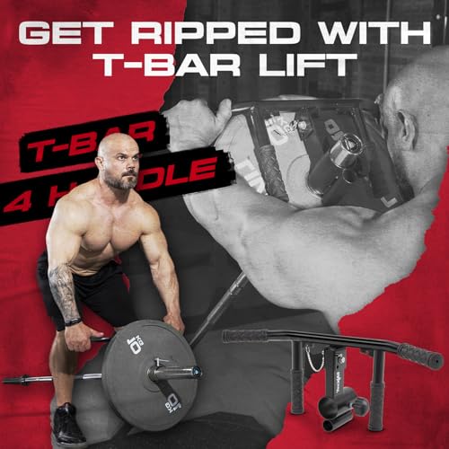 Yes4All T Bar 4 Handles Adjustable, Versatile Landmine Handle Attachment Fits Both 1 Inch & 2 Inch Barbell, Narrow & Wide Handle with Anti-Slip Rubber Grip, Easy to Install & Adjust