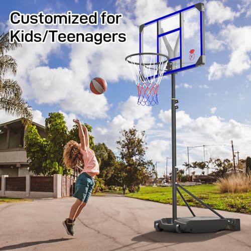 Yohood Kids Basketball Hoop Outdoor 4.82-8.53ft Adjustable, Portable Basketball Hoops & Goals for Kids/Teenagers/Youth in Backyard/Driveway/Indoor, with Enlarged Base and PC Backboard