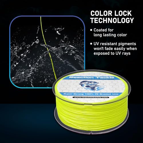 Reaction Tackle Braided Fishing Line Hi Vis Yellow 6LB 150yd