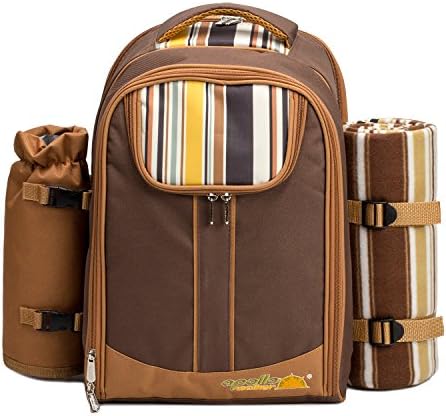 apollo walker Picnic Backpack Bag for 2 Person with Cooler Compartment, Detachable Bottle/Wine Holder, Fleece Blanket, Plates and Cutlery(2 Person, Brown)