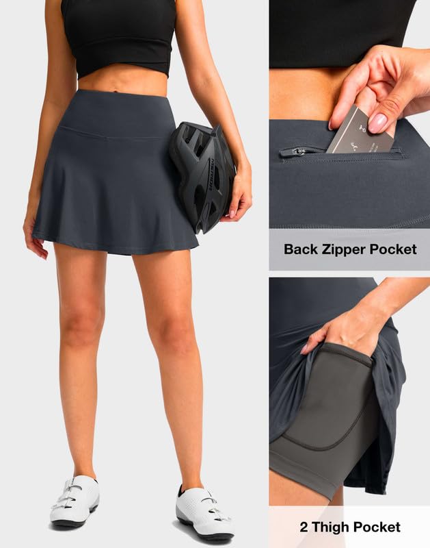 Women's Cycling Skirts 4D Padded Bike Shorts with Pockets High Waist Biking Skort for Road Mountain Bicycle Riding(Darkgrey S)
