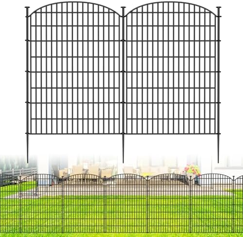 10 Panels No Dig Decorative Garden Fence - 40 in (H) x 23.6 ft (L), Dog Fence Outdoor for Yard，Rustproof Metal Animal Barrier Ground Stakes Fencing for Garden, Patio, Flower Bed