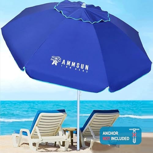 AMMSUN 6.5 ft Heavy Duty Beach Umbrella for Sand with tilt Air Vent Sun Shelter, UV 50+ Protection Outdoor Sunshade Umbrellas and Parasols with Carry Bag for Patio Garden Beach Pool Backyard Navy