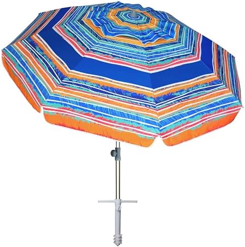 AMMSUN 7ft Beach Umbrella with Sand Anchor Portable Outdoor Patio Sun Shelter UV 50+ Protection & Tilt Aluminum Pole Air Vent with Carry Bag for Beach Patio Garden Outdoor Multicolor Blue