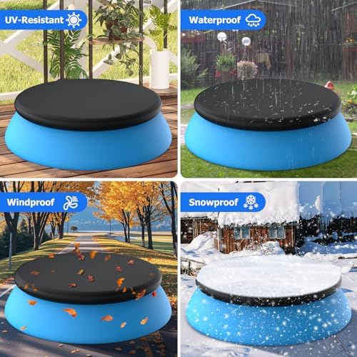 10 ft Round Pool Cover, Compatible with Intex/Bestway Outdoor Round Inflatable Above Ground Swimming Pool, Elastic Bands for Easy Installation, No Drain Holes, Prevent Leaves, Debris and Dust