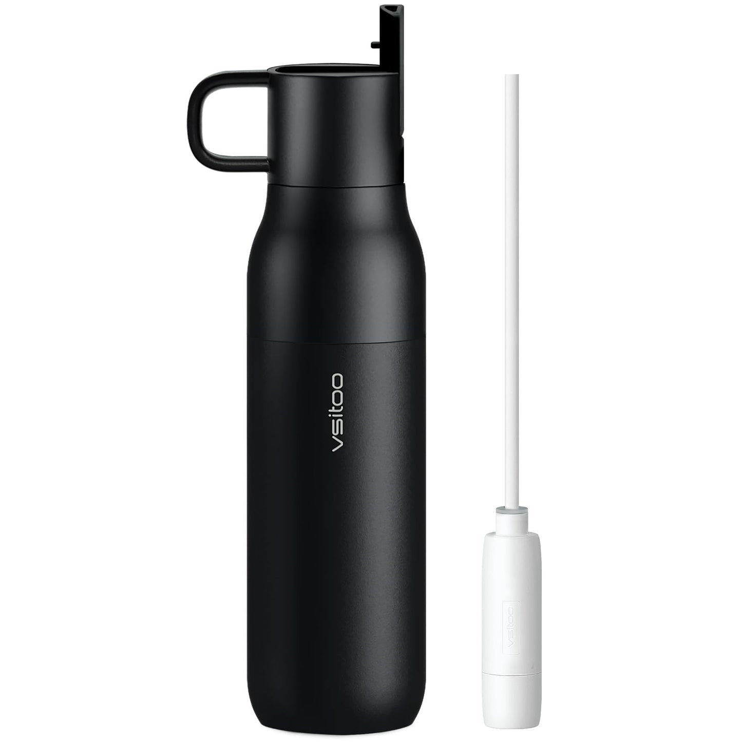 VSITOO 25 oz Water Purifier Bottle–Stainless Steel, Carbon Fiber Filter, Double-Wall Insulated, BPA-Free, Ideal for Hiking, Cycling, Gym & Outdoor Use–Life Straw Compatible, Black