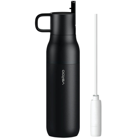 VSITOO 25 oz Water Purifier Bottle–Stainless Steel, Carbon Fiber Filter, Double-Wall Insulated, BPA-Free, Ideal for Hiking, Cycling, Gym & Outdoor Use–Life Straw Compatible, Black
