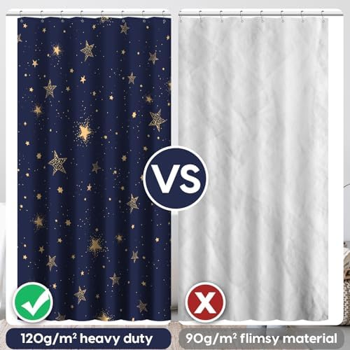 Amaredom Star Shower Curtain, Celestial Shower Curtain for Bathroom, Waterproof Fabric Shower Curtain Set, Bathroom Decoration with 12 Hooks 72x72 Inches