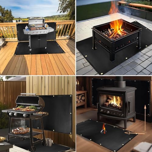 48x30'' Grill Mats for Outdoor Grill, Fireproof Heat Shield for Grill, Protecting Deck Railing Wall from Grill Heat and Oil Stain,Prevent Fence and Wall from Being Blackened by BBQ Smoke.