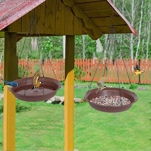 Hanging Bird Bath, Hanging Bird Water Feeder for Outdoors, Feeder Bowl, 2 Pack Birdbath Tray Accessories for Outside, Plastic Birdbaths Tray for Garden Patio Decoration (16", Chocolate)