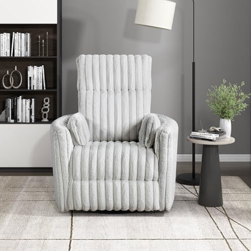 Lexicon Modern Swivel Glider Recliner Chair, Nursery Glider, Corduroy Fabric Upholstery Recliner with High Back, Manual Recliner Sofa Chair for Living Room/Office/Apartment, Gray