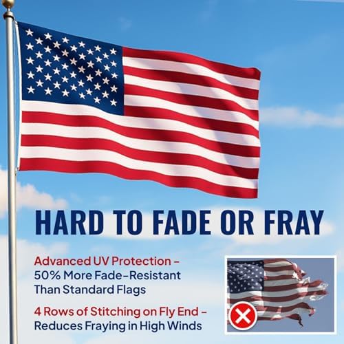 American Flags for Outside - 3x5 USA Flag With Embroidered Stars & Sewn Stripes – Heavy Duty UV Treated Polyester (Tougher Than Nylon), 70% More Fade Resistant