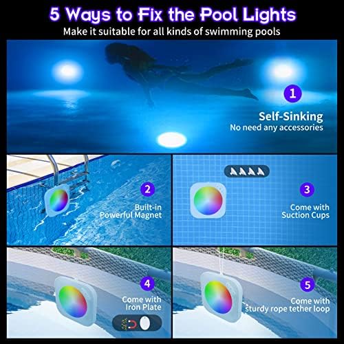 Rechargeable Submersible Pool Lights with Remote, Led Pool Light for Inground Pools Waterproof, Battery Operated Underwater Magnetic Lights for Above Ground Pools Light
