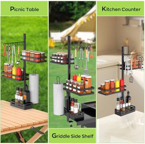 BORISI Griddle Caddy for Blackstone Griddle Accessories, BBQ Grill Caddy with Paper Towel Holder, Outdoor Kitchen Accessories for Camper, Grill Accessories Organizer, Grilling Gifts for Men