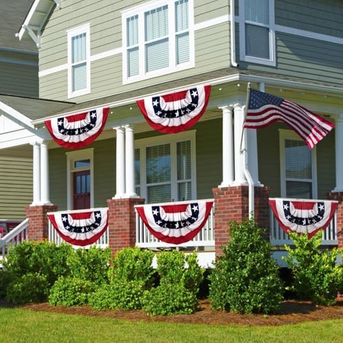 American Bunting Flags Outdoor 3x6 FT, 4th of July Pleated Large Fan Flags, USA Patriotic Banner Decorations for Outside Porch Door Yard Garden, Red White and Blue Decor (4)