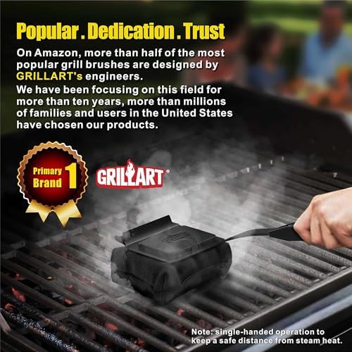 GRILLART Grill Brush Bristle Free, Replaceable BBQ Cleaning Pad (No Handle), Safe Replacement Cleaning Pad/Head for Cast Iron/Stainless Steel Grates - Dark Black