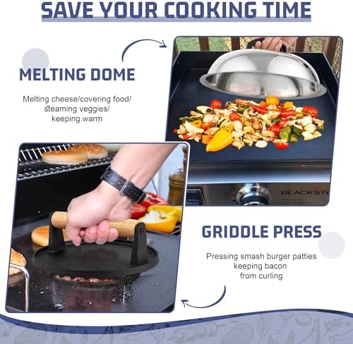 HaSteeL 28Pcs Griddle Accessories Kit, Stainless Steel Flat Top Grill Accessory Tools Set, Metal Spatulas, Scraper Choppers, Melting Domes, Cast Iron Burger Press, for Teppanyaki Tabletop Hibachi BBQ