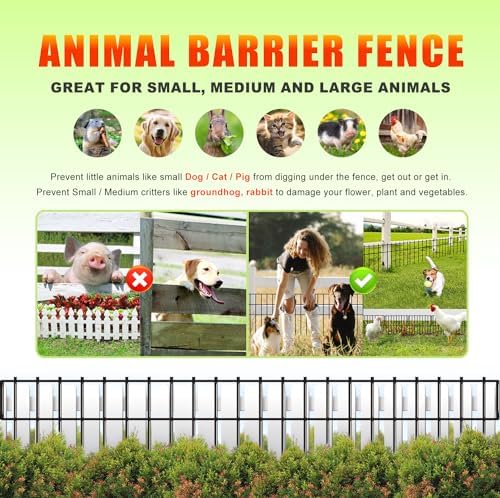 Animal Barrier Fence No Dig 10pcs Garden Fence 10.8ft(L) X17 H Dog Fence Panels 1.5" Gap No Dig Garden Borders for Yards, Metal Fence Panels Outdoor Rustproof