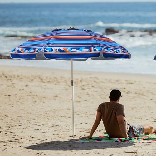 AMMSUN 7ft Heavy Duty High Wind Beach Umbrella Parasols with sand anchor & Tilt Sun Shelter, UV 50+ Protection Outdoor Sunshade Umbrellas Carry Bag for Patio Garden Pool Backyard Multicolor