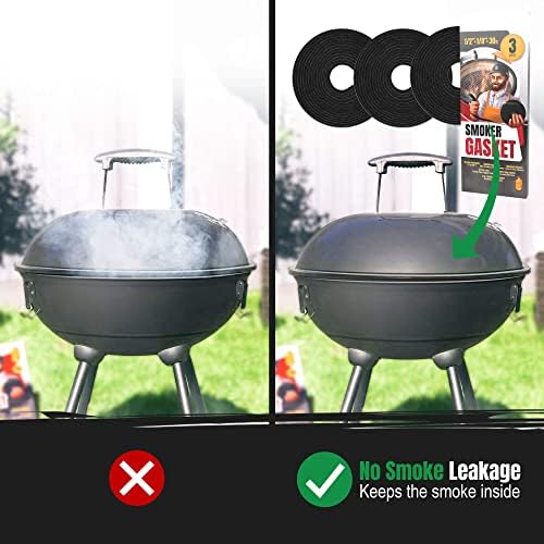 XXL 30 FT Grill Gasket for Smokers - Black 1/2’’ x 1/8’’ Hi Temp Seal Smoker Gasket – 3-Pack x 10 FT Self Stick Black Nomex Fire Tape for BBQ Lid – High Heat Temperature Material Replace