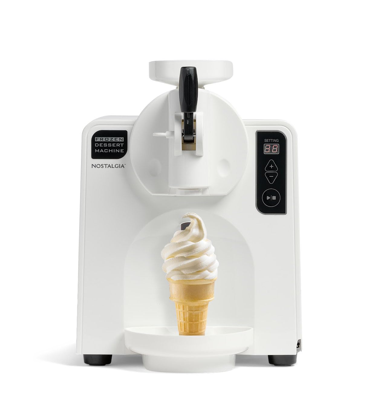 Nostalgia Easy-Dispensing Soft Serve Ice Cream & Frozen Dessert Machine, Makes 1 Quart of Ice Cream, Milkshakes, Frozen Yogurt, Gelato in Minutes, Ice Cream Sandwiches, With LED Display, White