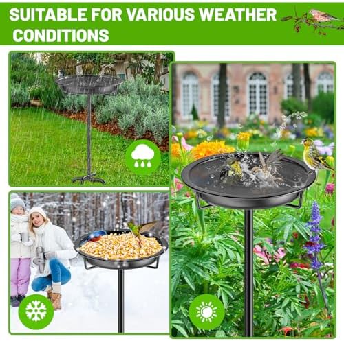 Metal Bird Bath for Outside Garden Birdbath Bowl, 36.2" Height Freestanding Bird Feeders for Outdoors with 4 Prongs Base Stake, Standing Birdfeeders for Yard Lawn Decor (Black)