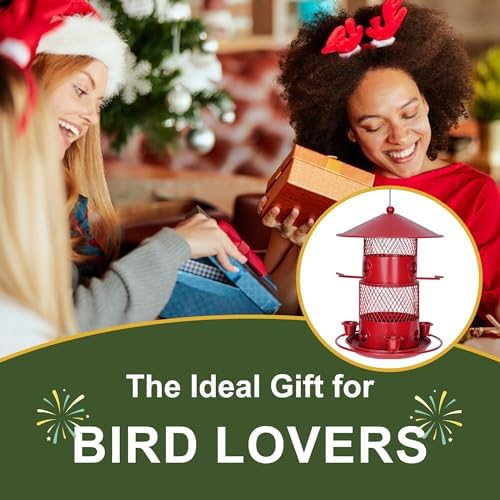 VECELO Bird Feeders for Outdoors - Hanging, Large Capacity, 4 Water Cups & 6 Feeding Ports with Perch, Metal, Easy to Clean, Attracts Wild Birds