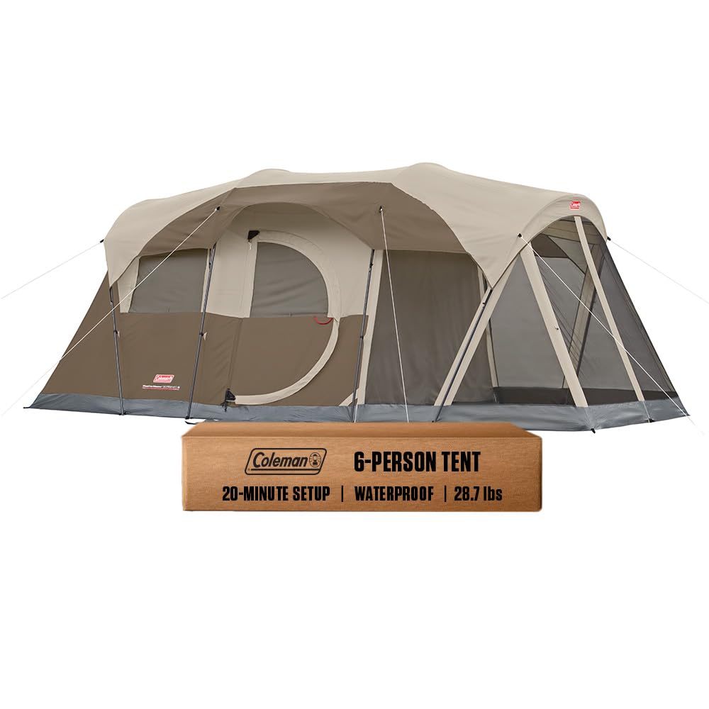 Coleman 6-Person WeatherMaster Camping Tent with Screened Porch, Weatherproof Tent with Screen Room, Rainfly & Carry Bag Included