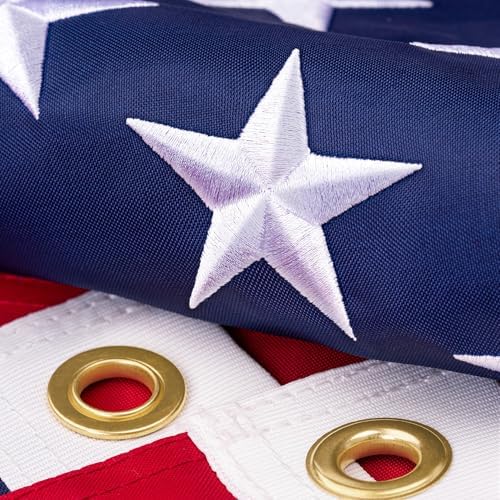 American Flag 3x5 ft for Outside, Heavy Duty USA Longest Lasting, Tough 210D US Flags with Embroidered Stars, Sewn Stripes, Brass Grommets, Indoor/Outdoor All Weather Use
