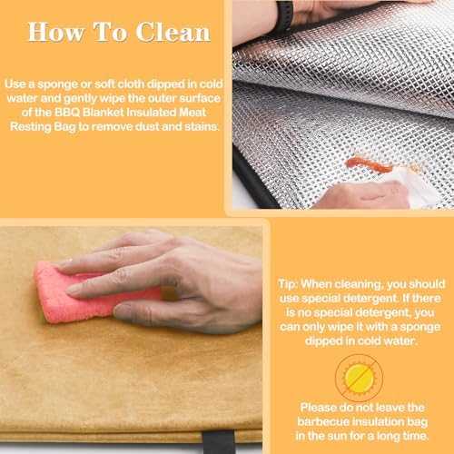 BBQ Blanket for Resting Meat, BBQ Brisket Blanket Meat Resting Blanket for Smoking, Grilling Meat Insulated Resting Bag with Wide Mouth for Large Brisket/Turkey (Regular 25in)