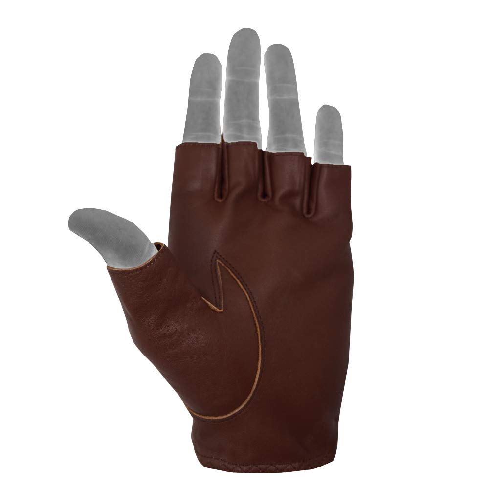 MRX BOXING & FITNESS Mens Driving Gloves Basic Soft Goat Leather Fingerless Breathable Biker Motorcycle Riding Cycling Shooting Button Gloves Half Finger, Brown (X-Large)